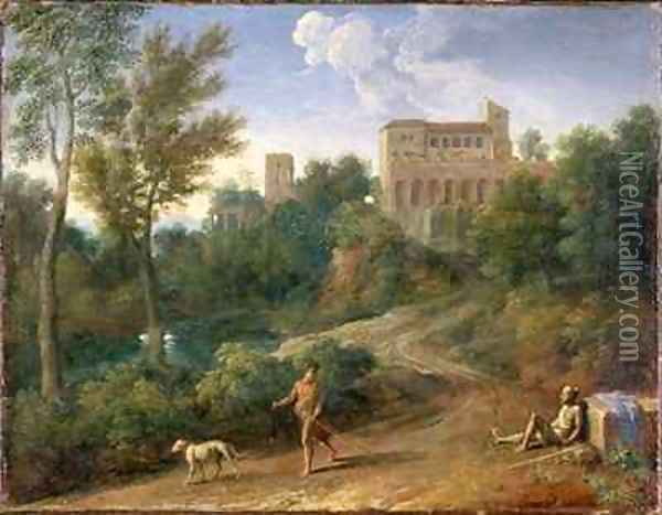 Classical Landscape with Figures Oil Painting - Gaspard Dughet