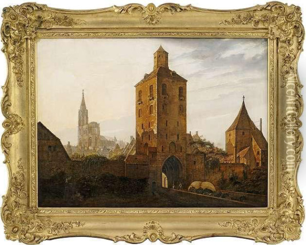 Strasbourg. 
View From Porte De L'hopital To The Catheral. Oil Painting - Heinrich Hintze
