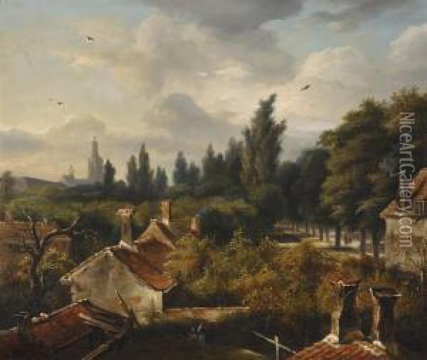 Village View Oil Painting - Anthony Jacobus Offermans