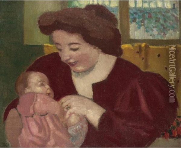 Maternite, Anne-marie Et Marthe A La Bague Ovale Oil Painting - Maurice Denis