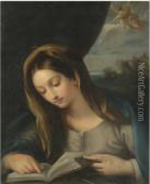 The Madonna Reading, The Angel Gabriel Approaching From Thesky Oil Painting - Carlo Maratta or Maratti
