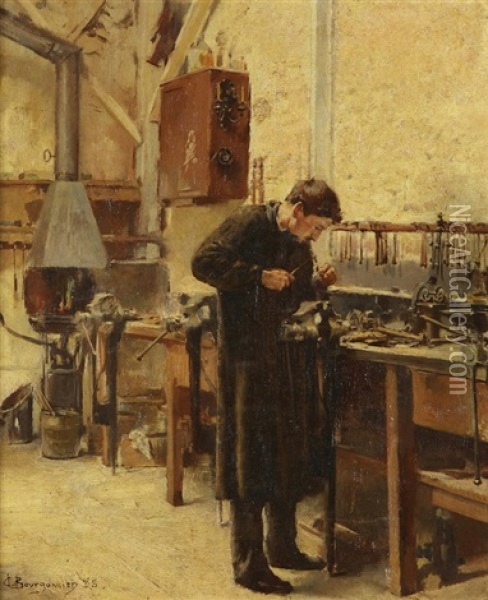 In The Workshop Oil Painting - Claude Charles Bourgonnier