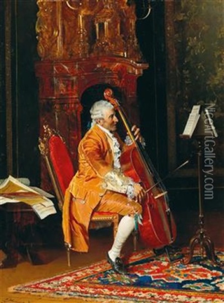 The Cellist Oil Painting - Johann Hamza