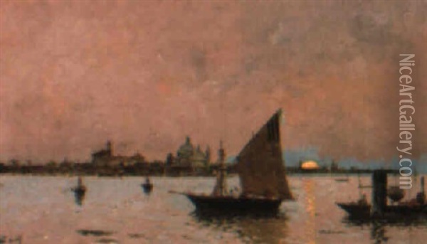 Venice At Dusk Oil Painting - Antonio Maria de Reyna Manescau