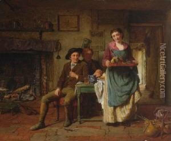 Brotzeit In Der
 Bauernstube. Oil Painting - George Smith