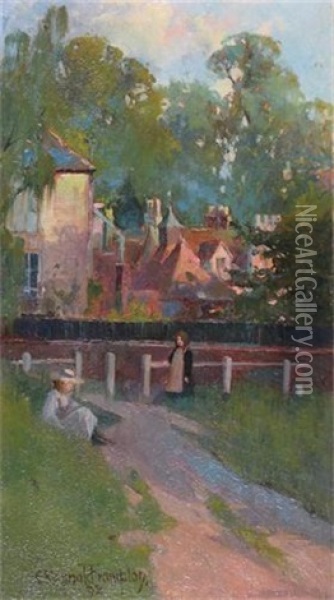 Girls Near A Village On A Summers Day Oil Painting - Edward Reginald Frampton