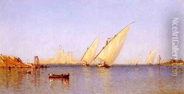 Fishing Boats Coming Into Brindisi Harbor Oil Painting - Sanford Robinson Gifford