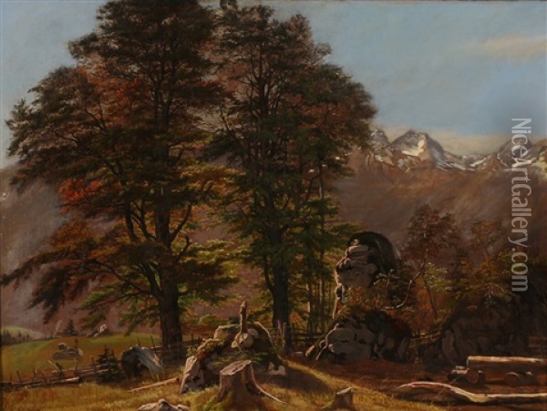 View Of The Black Forest Or Tyrolean Landscape Oil Painting - Frederik Hansen Sodring