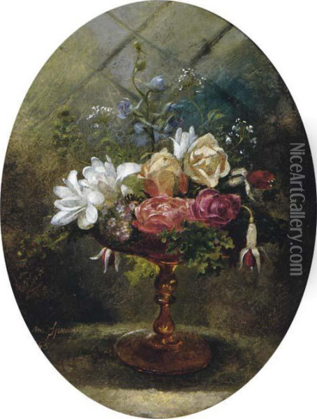 Still Life Of Flowers In A Tazza Oil Painting - Lilly Martin Spencer