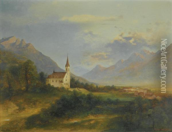The New Parish Church In Schaan Oil Painting - Adolf Obermullner