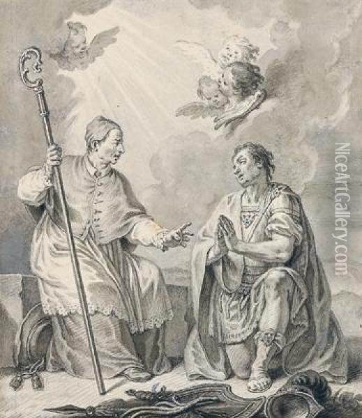 Vescovo Che Parla Con San Maurizio Oil Painting - Gottfried J. Der Eichler
