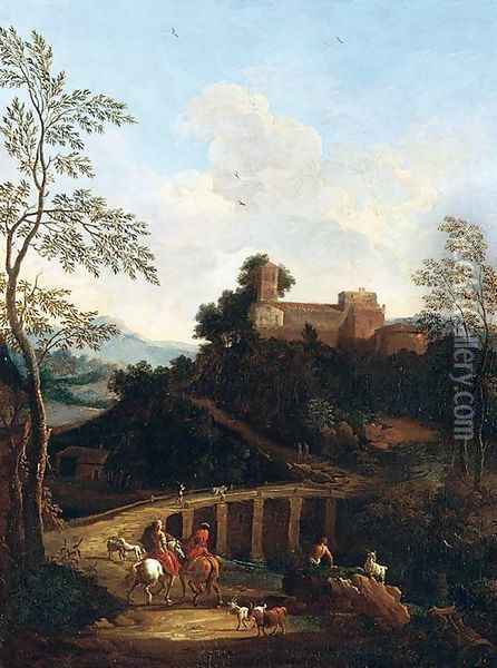 Roman Landscape near to a Bridge Oil Painting - Giovanni Battista Busiri