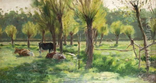 Sonnenbeschienene Weide Oil Painting - Geo Poggenbeek