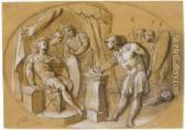 Mutius Scaevola Proves His Bravery Oil Painting - Jacob de Wit