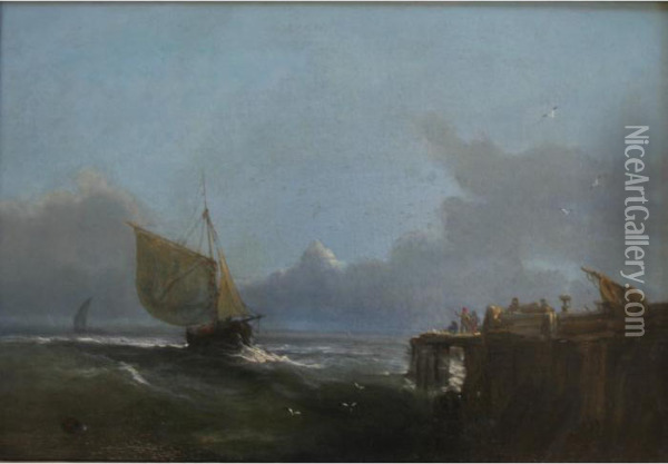 A Fishing Boat Approaching A Jetty Oil Painting - William Harry Williamson