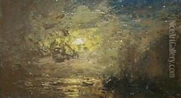 Landschaft Im Mondschein Oil Painting - Louis, Carl Ludwig Douzette