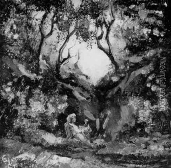 Waldinneres Mit Personenstaffage Oil Painting - Giovanni Giacometti