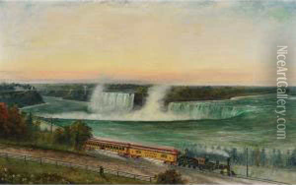 Panoramic View Of Niagara Falls With A Michigan Central Railway Train Oil Painting - Robert Reginald Whale