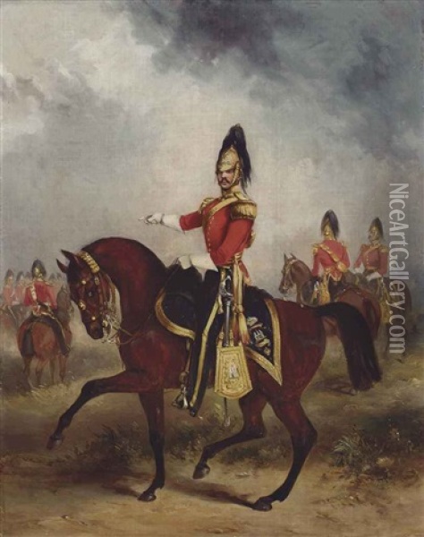 Equestrian Portrait Of Captain Thomas Fraser Grove (1823-1897), Captain In The 6th Dragoons Oil Painting - Henry Martens