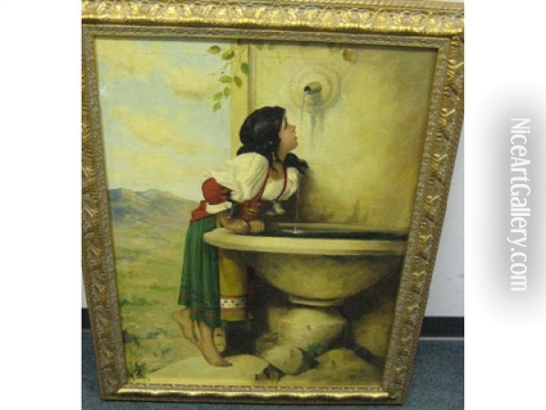 Roman Girl At Fountain Oil Painting - Leon Bonnat