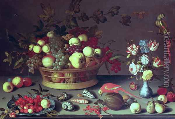 A basket of Grapes and other fruit Oil Painting - Balthasar Van Der Ast
