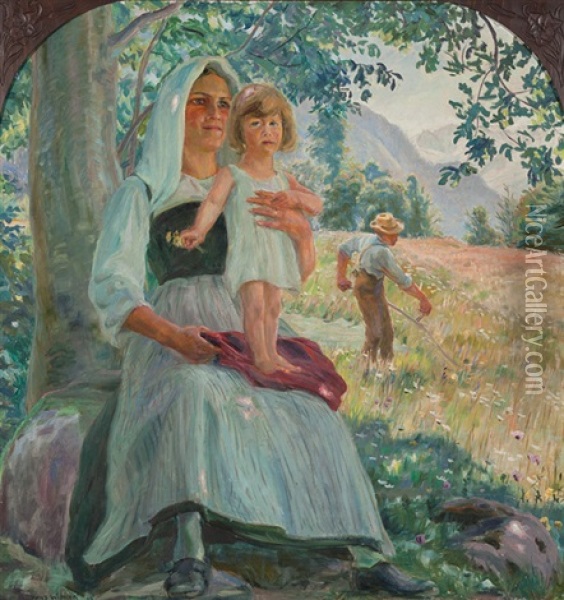 Bauernfamilie Auf Dem Felde Oil Painting - Hans Widmer