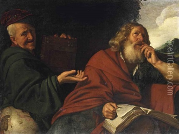 Heraclitus And Democritus Oil Painting - Nicolaes Eliasz Pickenoy