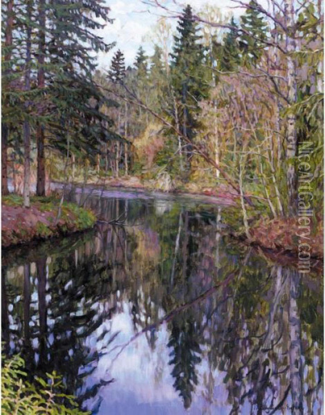 Meandering Woodland River Oil Painting - Nikolai Petrovich Bogdanov-Belsky
