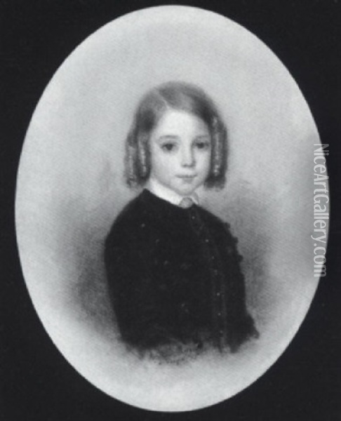 A Young Girl With Hair In Ringlets, Wearing Black Woollen Jacket And Small White Collar Oil Painting - Sophie Berger