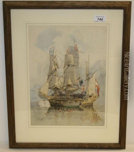 Engagement At Sea Oil Painting - William Th. Martin Hawksworth