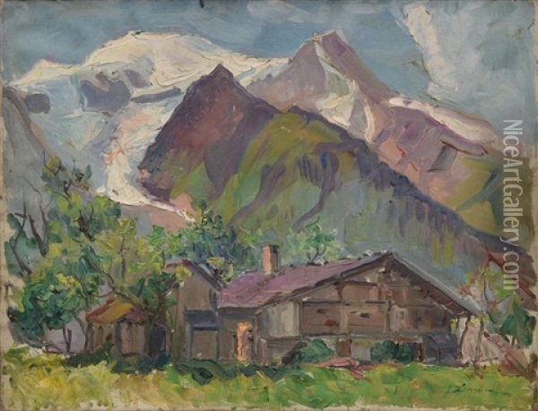 Chalet Au Pied De La Montagne Oil Painting - Georgi Alexandrovich Lapchine