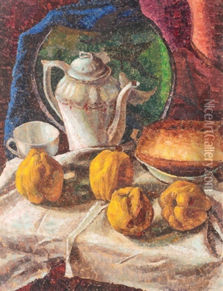 Still Life With Quinces And Tea Pot Oil Painting - Leon Viorescu