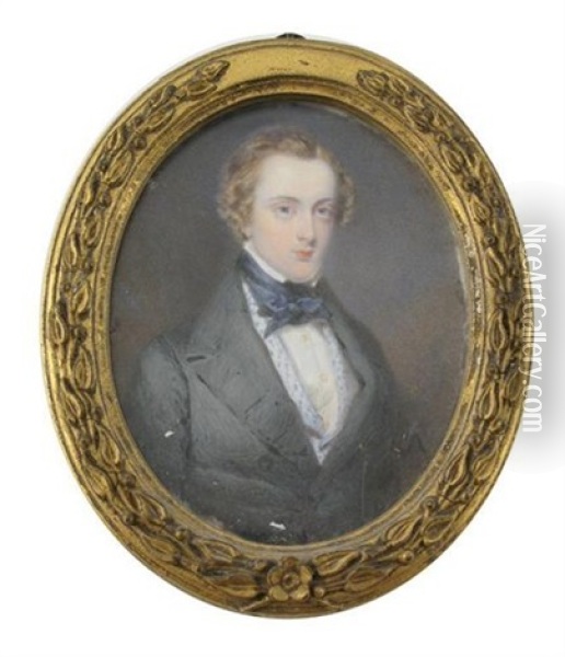 Portrait Of E. P. Wolstenholme Half Length, In A Grey Coat Oil Painting - Samuel Lover