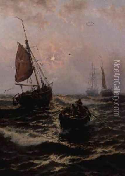 Fishing Boat in Distress Oil Painting - Thomas Rose Miles