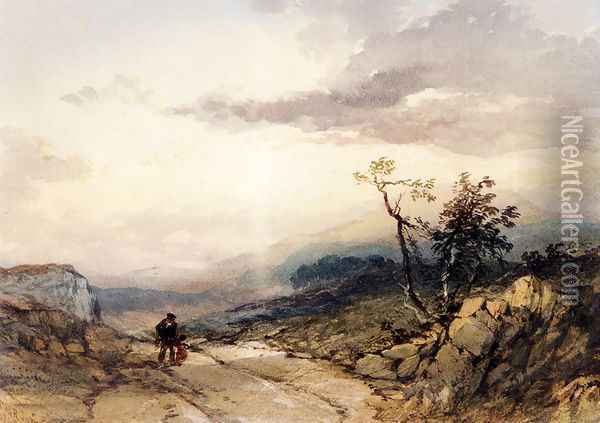 Figures On A Country Road Near Ambleside, Westmoreland Oil Painting - Thomas Miles Richardson, Jnr.