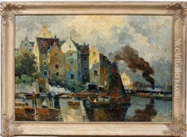 The Quays Oil Painting - Rudolf Weber