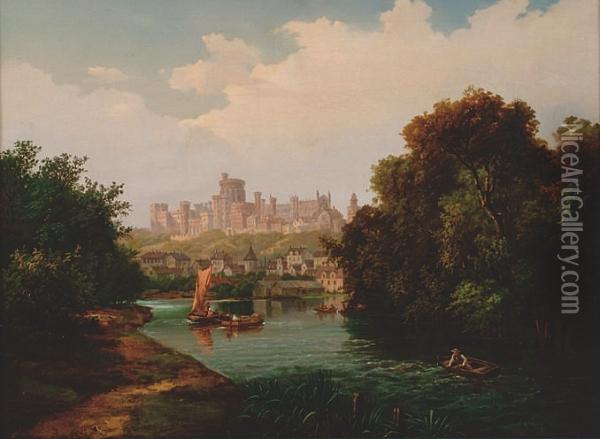 Windsor Castle From The Eton Bank Of The Thames Oil Painting - Walter Williams