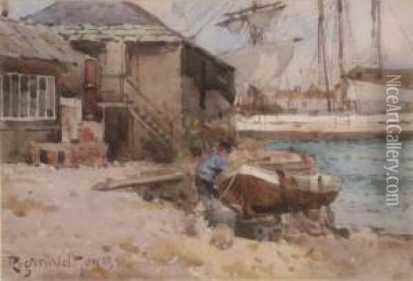 'poole, Dorset' Signed 7 X 10in Oil Painting - Reginald T. Jones