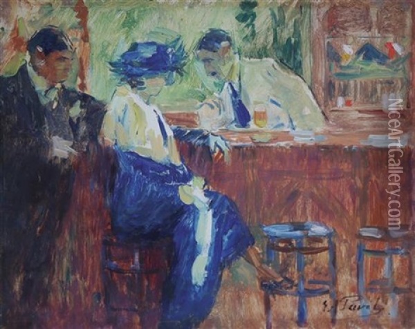 Au Bar Oil Painting - Elie Anatole Pavil