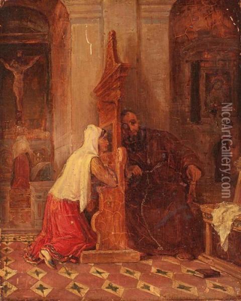 The Confession Oil Painting - Thomas Uwins