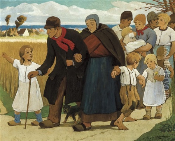 La Promenade En Famille Oil Painting - Eugene Jules Joseph Laermans