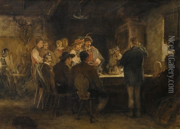 The Ape Trainer In The Tavern Oil Painting - Franz Von Defregger