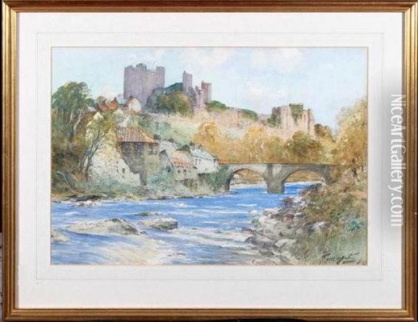 Richmond Castle From The River Oil Painting - Thomas Swift Hutton