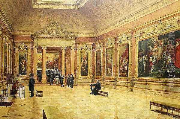 Ruben's room at Louvre Museum 1904 Oil Painting - Louis Beroud