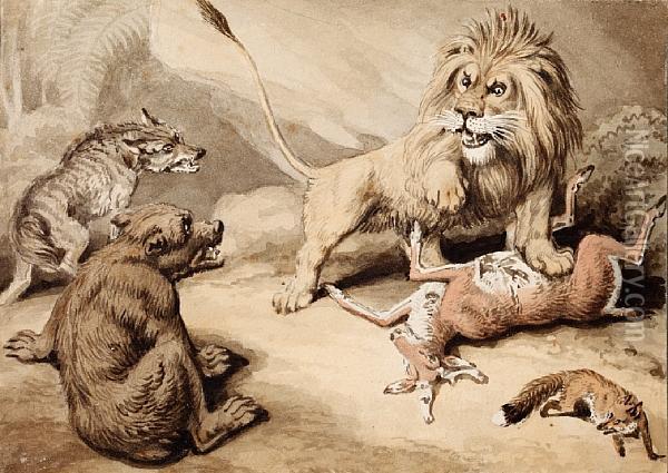 Lion Dividing The Prey Oil Painting - Samuel Howitt