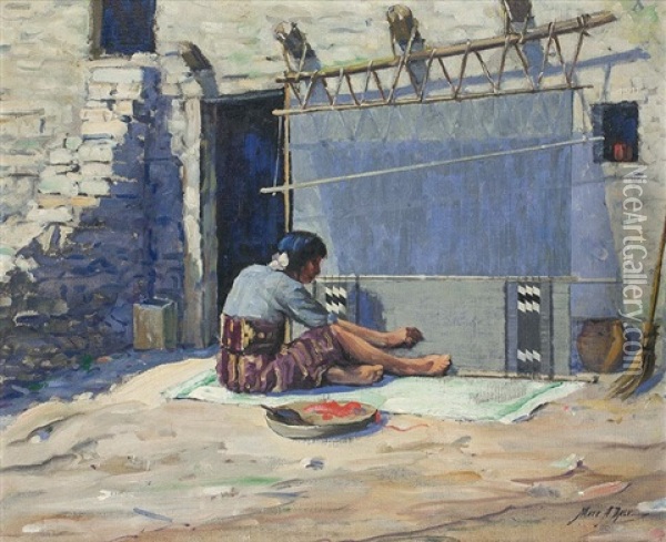 Woman Weaver Oil Painting - Matthew A. Daly