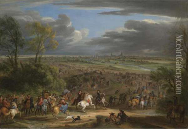 The French Army Advancing Towards Courtrai Oil Painting - Adam Frans van der Meulen