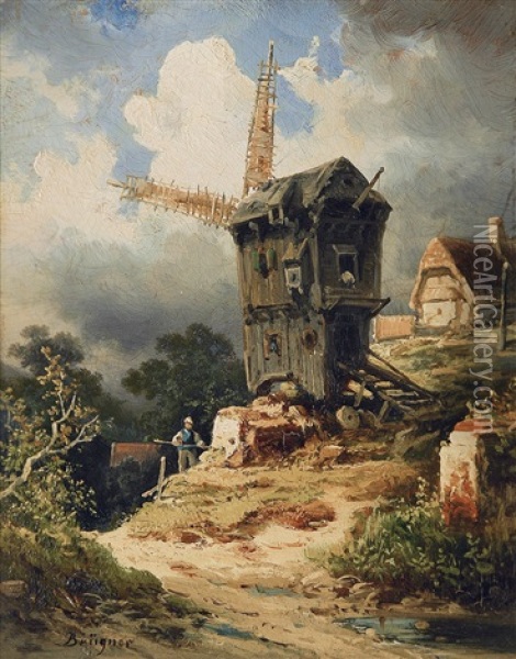 Windmill Oil Painting - Coelestin Bruegner