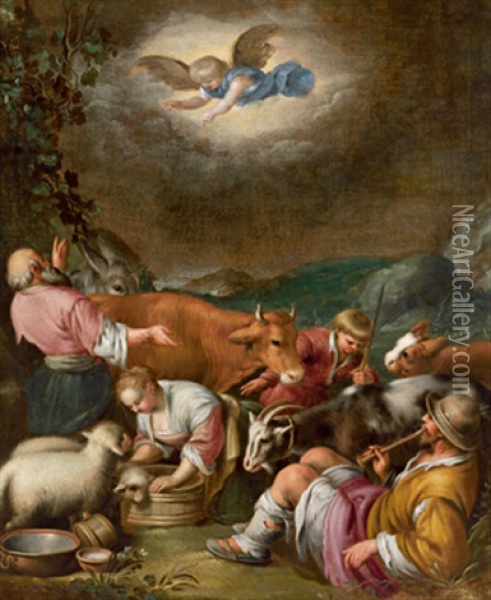 Die Verkundigung An Die Hirten - L'annuncio Ai Pastori Oil Painting - Leandro da Ponte Bassano