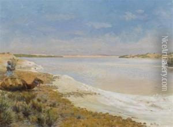At The Wadi Natron Salt Lake Oil Painting - Otto Pilny